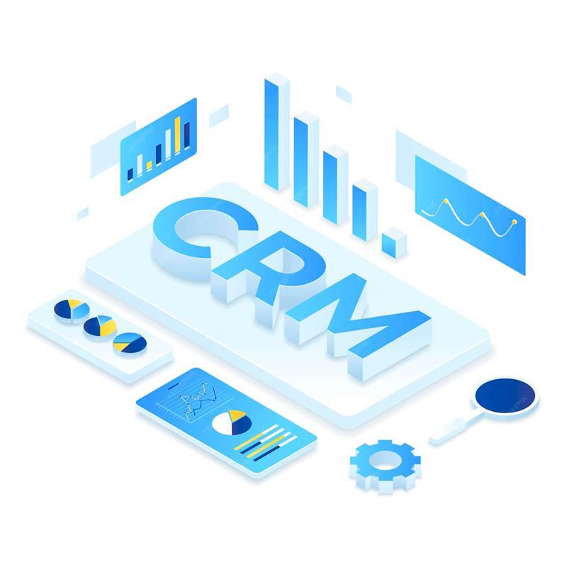 CRM and Management Tools interface showing analytics dashboard and customer data