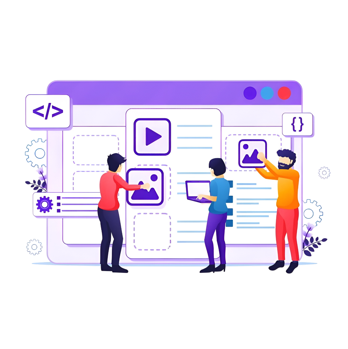 Website creation and integration showing connected platforms and CRM systems